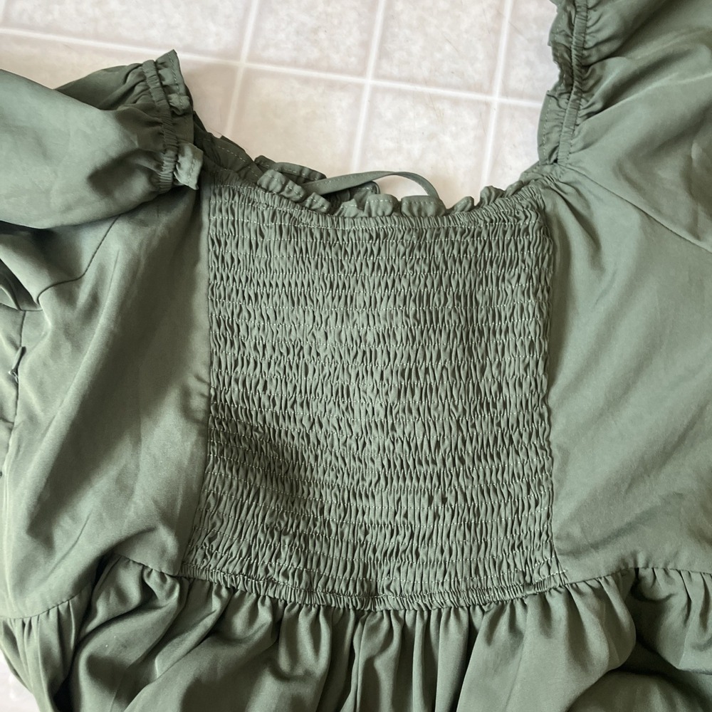 Scarlet Darkness Olive Green Ruffle Puff Sleeve Dress XL Peasant Wench Ren Fair - Picture 7 of 7